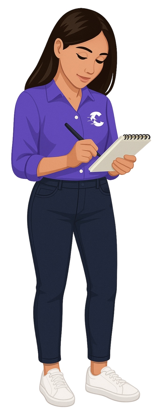 Carla mit Notizblock